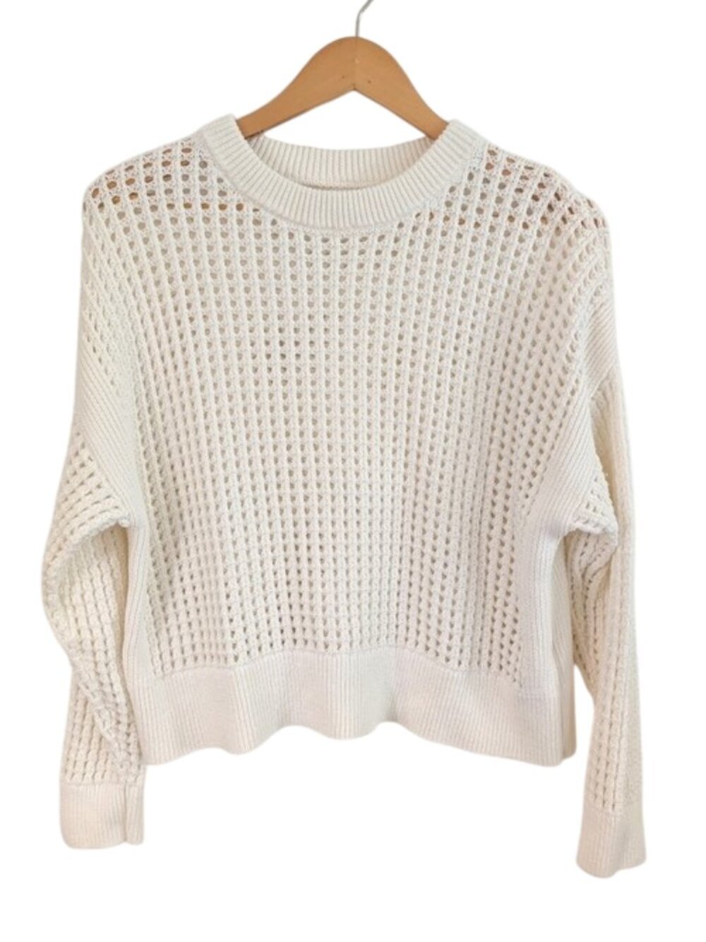 NWOT Old Navy100% Cotton White Open Knit‎ Crewneck Sweater Size L